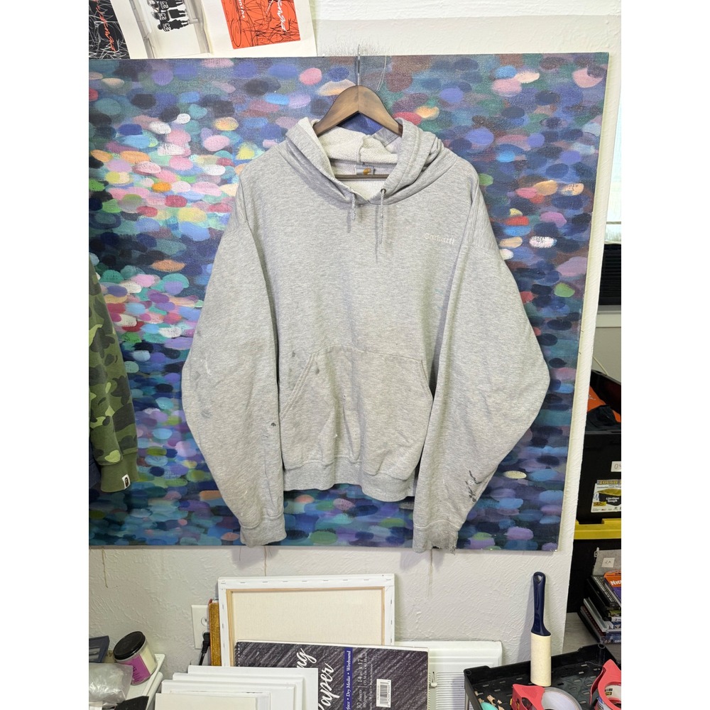 Carhartt Mens Hooded Sweatshirt Gray XXL Distressed Workwear